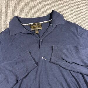 Jos A Bank Sweater Men's L Reserve Blue Silk Blend Long Sleeve Polo Formal